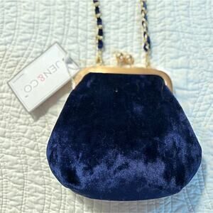 Unk Navy Velvet Evening Shoulder Bag with Gold Chain Frame